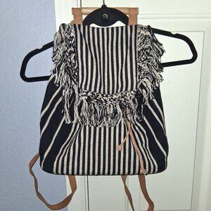 World Market Boho Fringe with Wooden Handle Backpack/Purse